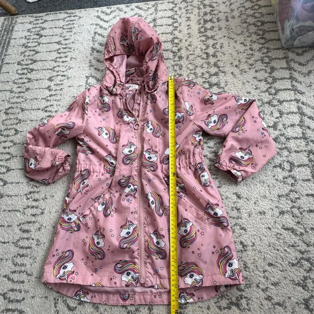 H&M Light Pink Hooded Unicorn Windbreaker Sz 7